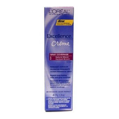 Loreal Excellence Creme Permanent Hair Color, Natural Black #3, 1.74 Oz